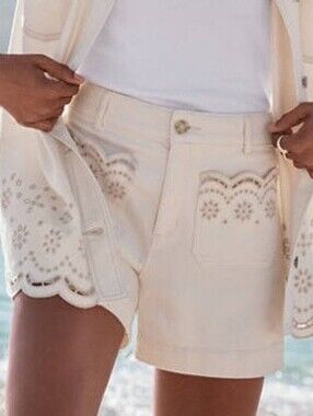 NWT Loft Eyelet Palmer Denim Shorts In Ivory Size 30/10